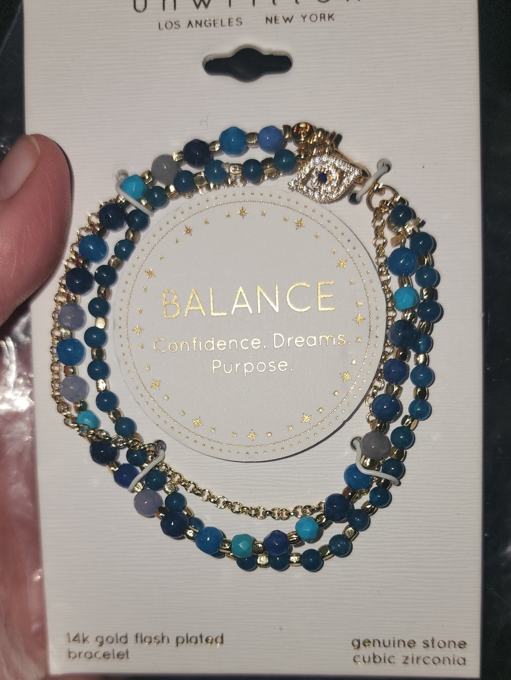 Unwritten Blue & Teal Beaded Wrap Bracelet with Gold Accents